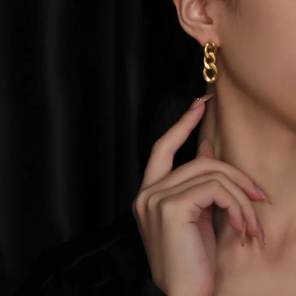 Cuban Link Drop Fashion Earrings GOLD Tone